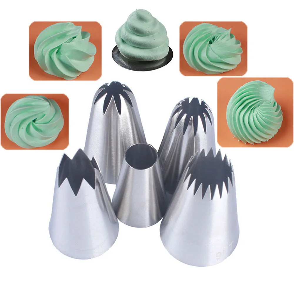 5pcs/set Large Metal Cake Cream Decoration Tips Pastry Tools Stainless Steel Piping Icing Nozzles Cupcake Head Dessert Decorator