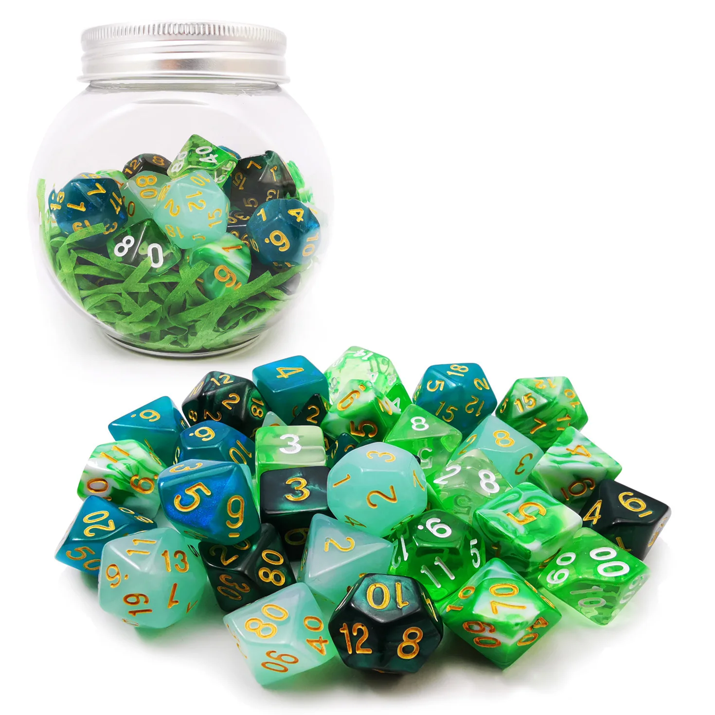 Bescon RPG Dice Set 35pcs , DND Role Playing Game Dice 5X7pcs Amethysts Set and Emeralds Set