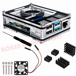 Acrylic Case for Raspberry Pi 4, Raspberry Pi 4 Case with Cooling Fan, 4pcs Aluminum Heatsinks for Raspberry Pi 4