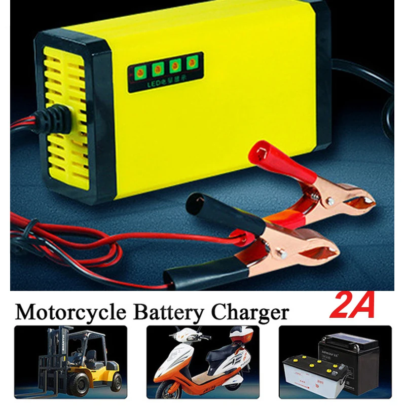 12V 2A Automatic Motorcycle Battery Charger For Lead Acid Wet Dry AGM GEL Battery 7AH 12AH 14AH 20AH With Led Indicator