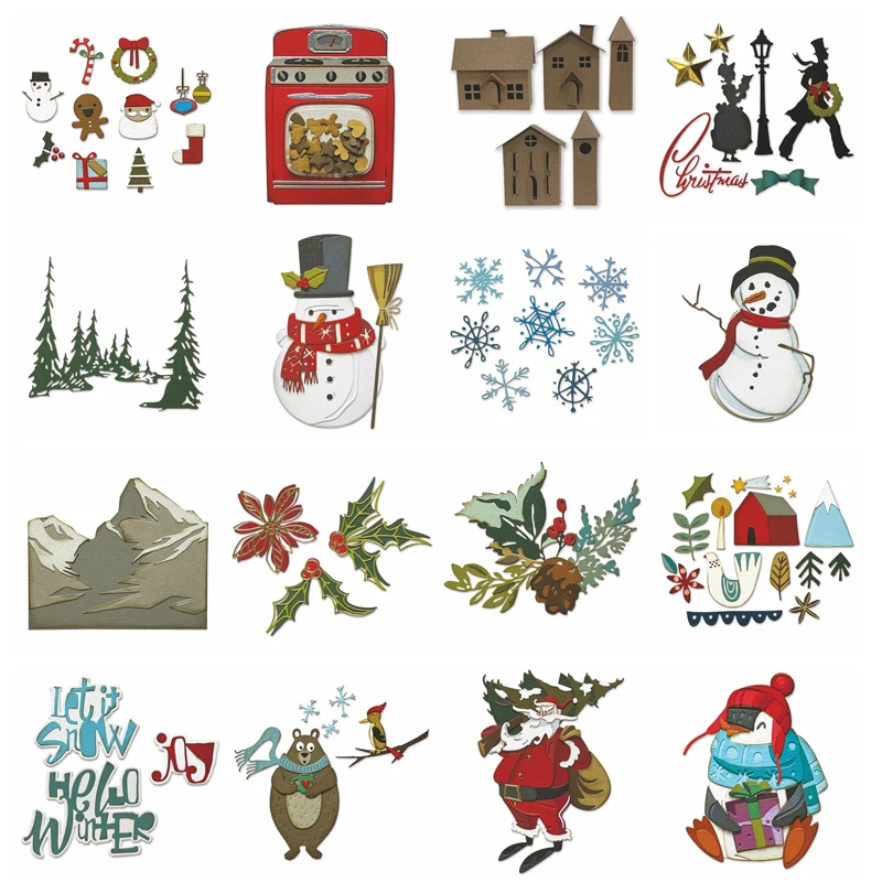 Seasonal Sketch Dies Holiday Brushstroke Snowman Santa Penguin Christmas Metal Cutting Dies For DIY Scrarpbooking Cards Making