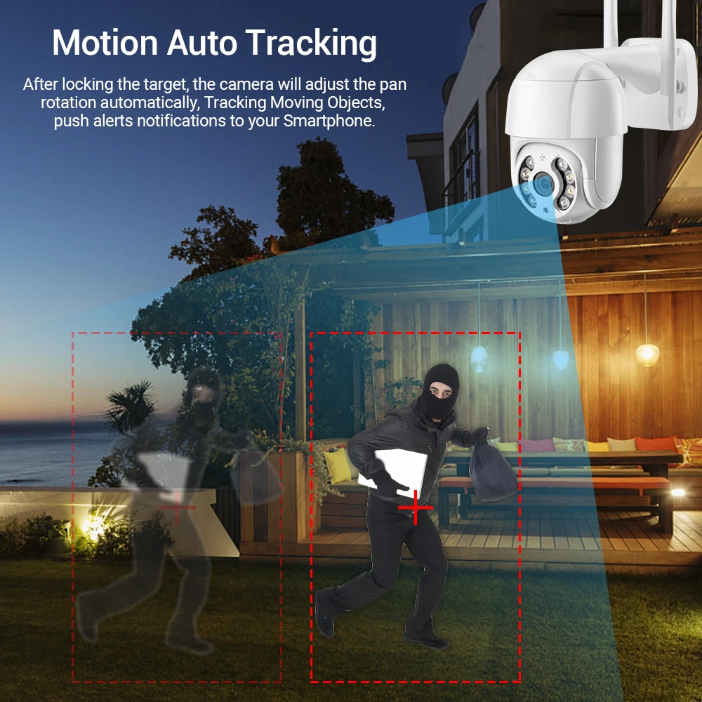 4K 8MP Ultra HD PTZ Wifi Camera H.265X Auto Tracking IP Camera 5xDigital Zoom AI Human Detection Colorful Nightvsion ICSEE