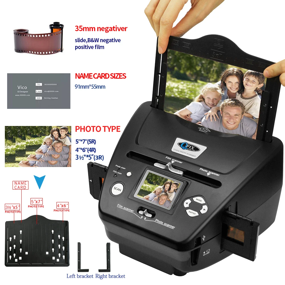 Digital Film Photo Scanner 16 Mega Pixels 4 in 1 Film Scanner Convert 35mm 135 Slide Negative Scanner Name Card Scanner 2.4\