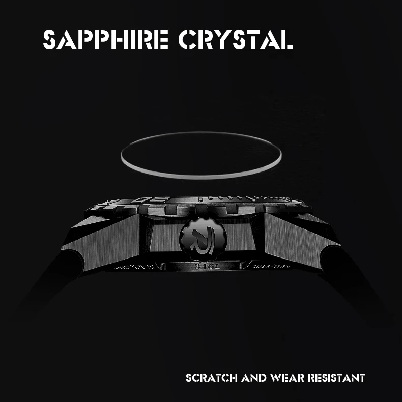 Reef Tiger Mens Orologi Militari Orologio Automatico da Uomo Orologio da Polso Meccanico Diving 200M Impermeabile Scheletro Zaffiro Specchio