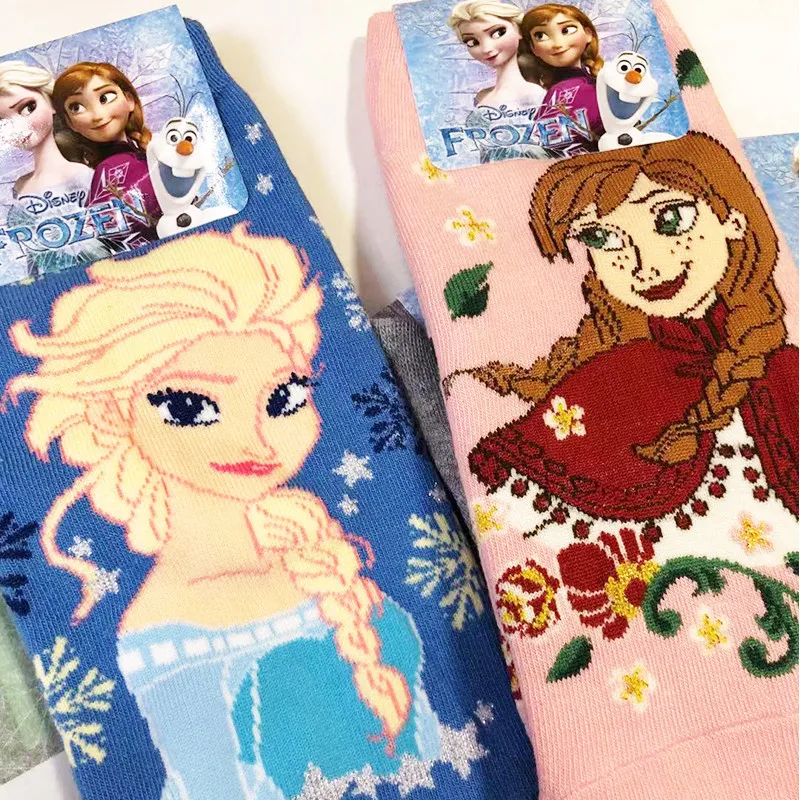 Disney-Chaussettes fines de dessin animé pour femmes, Docks d'impression, Frozen Elsa, Anna, OlPG, Brcorporelle, Bol, Printemps, Automne