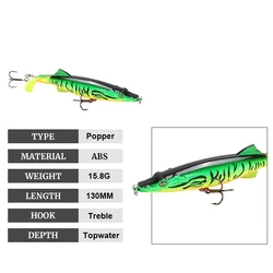 Whopper Plopper Señuelo Superficie Wobbler Cola Giratoria Pesca