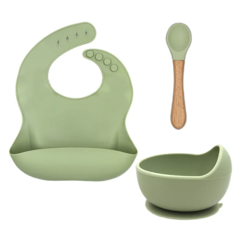 Baby Feeding Tableware Set Baby Silicone Bowl Bibs Set Non-slip Children\'s Suction Plate Spoon Bibs Dishes Dinnerware