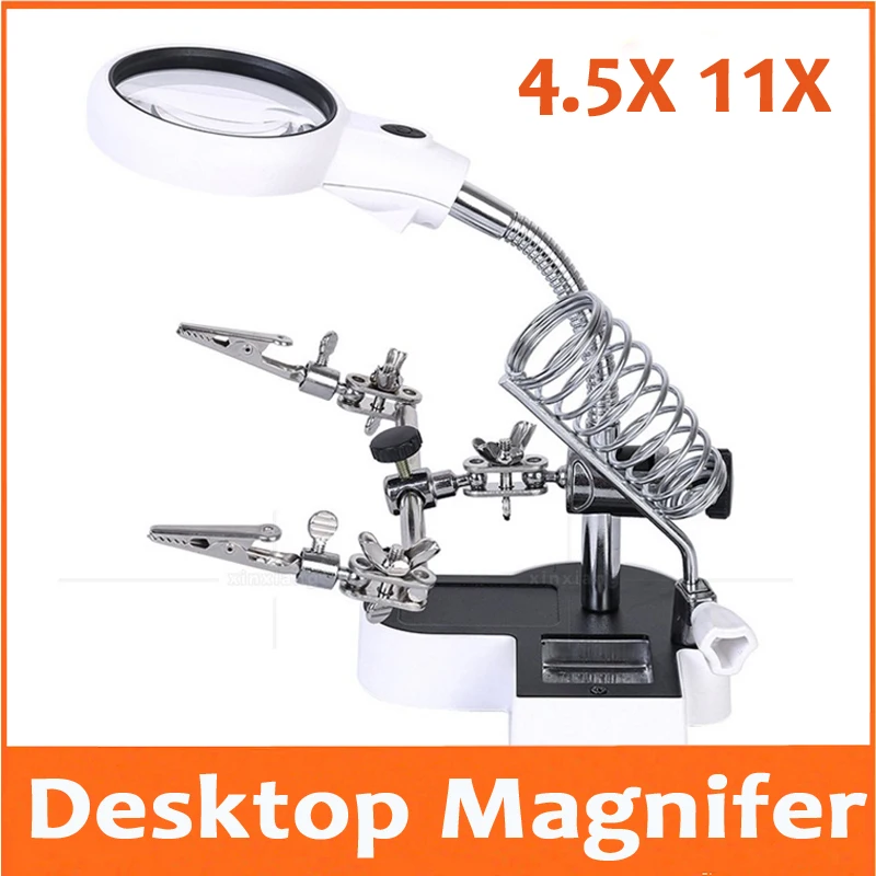 

4.5x 11x USB Adjustable Table Lamp LED Illuminated Desk-top Welding Magnifier Cell Phone Circuit Board Repair Magnifying Glass