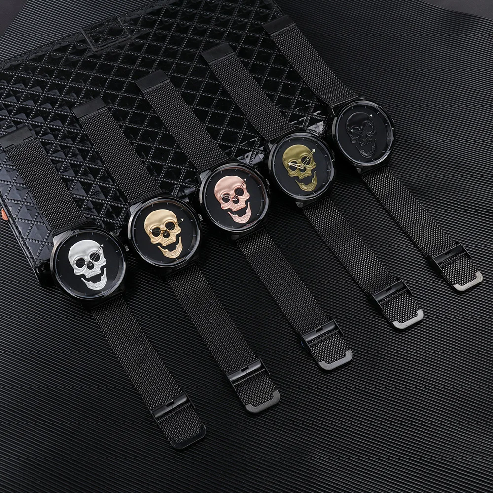 Cool Skull-Montre-bracelet milanaise à quartz pour homme, horloge de mode rétro, ultra étanche, luxe, garçon, nouveau style