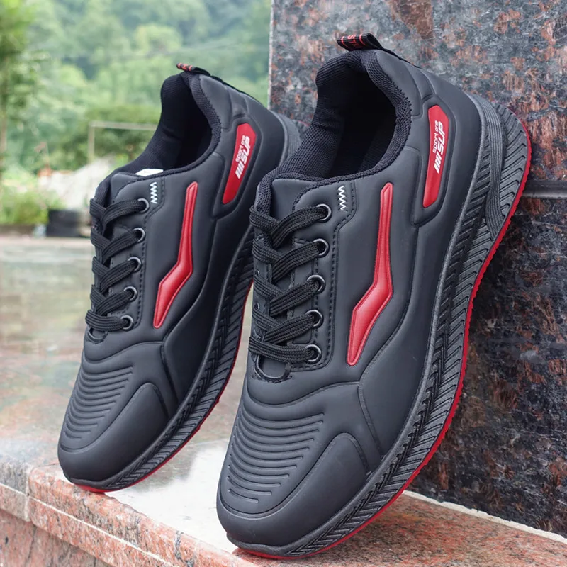 Spring Autumn Sneakers Leather Waterproof Sports Shoes Men\'s Casual Shoes Thick Rubber Soles Wear-resistant Black Work Shoes