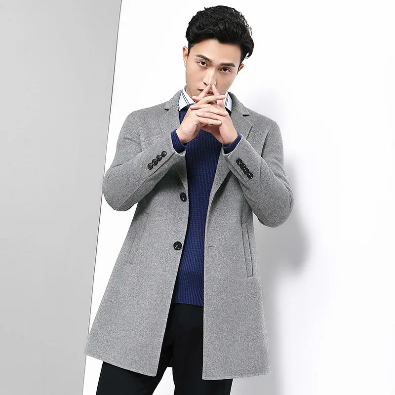 

Men's Coat Long Jacket Wool Coat Men Double Face Woolen Overcoat British Style Grey Peacoat Jackets Erkek Mont -01-1813