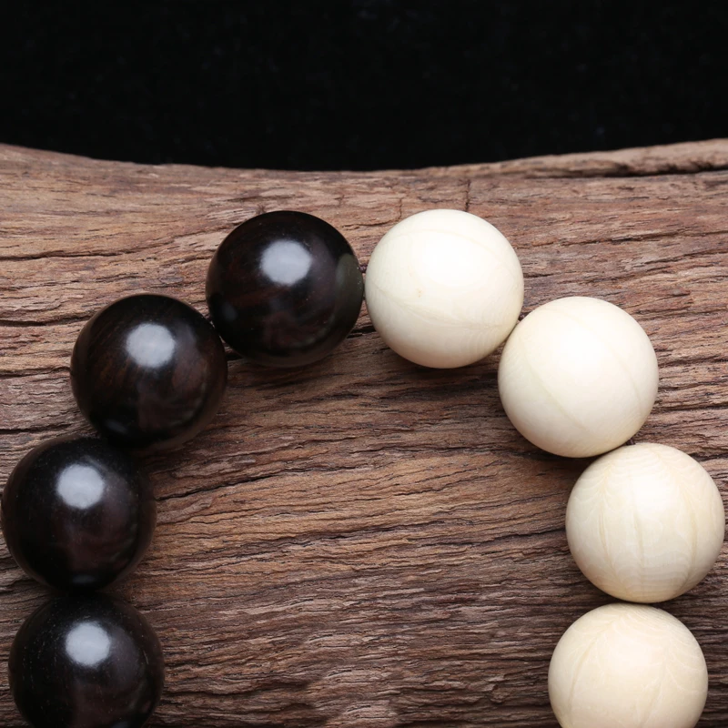 Black and White Wooden Bracelet Ebony White Wood Philosophy Male 20mm Bracelet Symbolize Divination Yin Yang Wooden Bead Gift