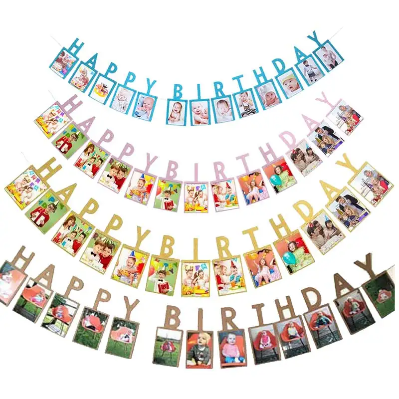 Happy Birthday 12 Month Photo Frame Banner for baby shower Boy girl 1st First Birthday Family Party Decoration Supplies