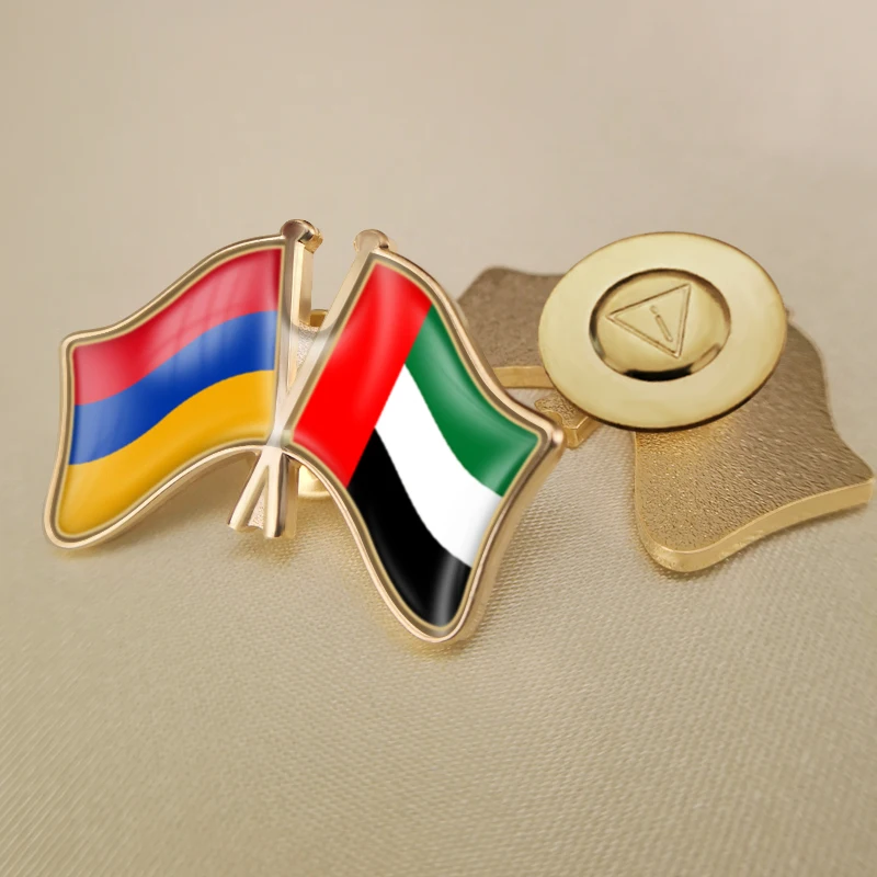 

Armenia and United Arab Emirates Crossed Double Friendship Flags Lapel Pins Brooch Badges