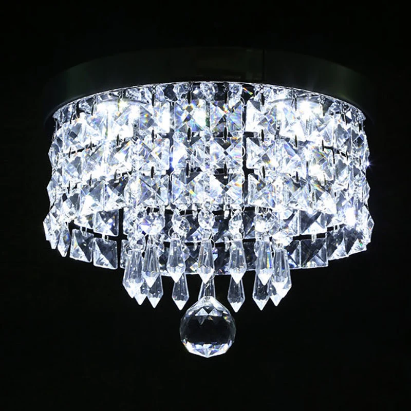 Modern minimalist transparent crystal ceiling lamp porch balcony decoration LED lighting warm white 40cm round plate Fixture