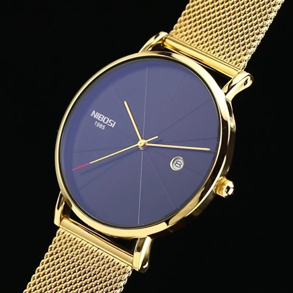 NIBOSI Gold Watch Men Luxury 2019 Blue/Thin Watches For Men/Women Waterproof dress  Fashion Brand Wristwatch Relogios