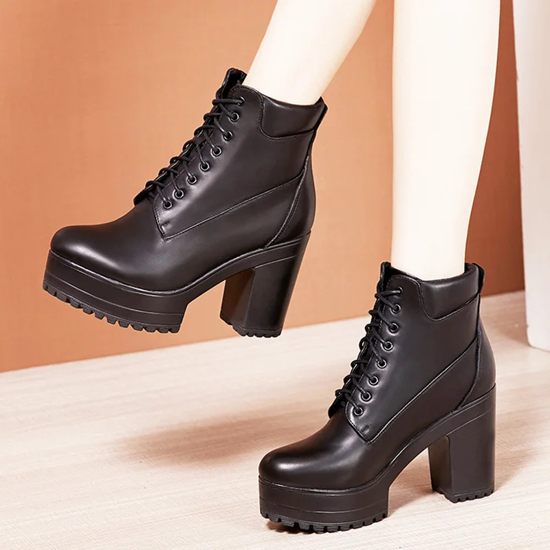 BEYARNEBoot Heels Woman Platform Boots High Heels Ankle Boots for Women White Black Block Heel Shoes Punk Gothic Combat Boots