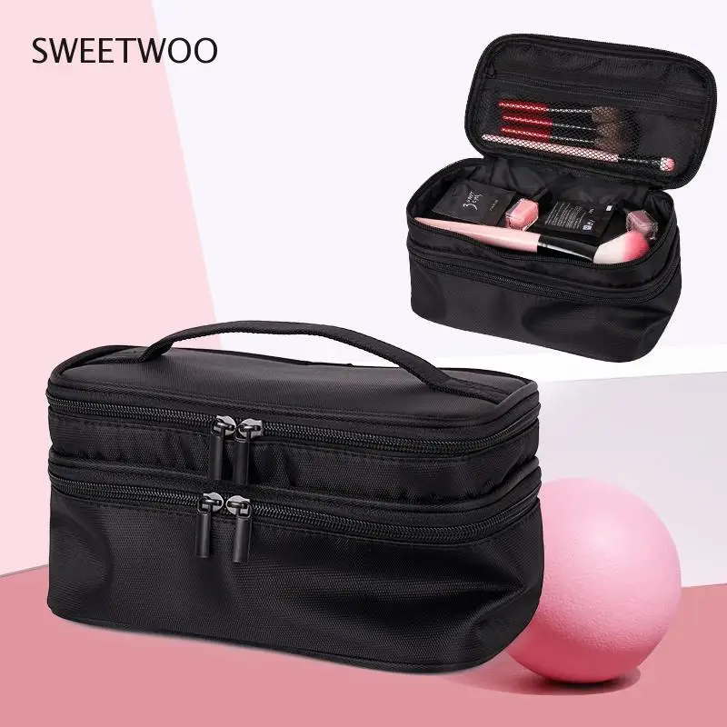 

Women Large Cosmetic Bag Box Waterproof Oxford Make up Case Travel Organizer Necessary Beauty Vanity Toiletry Wash Makeup Pouch