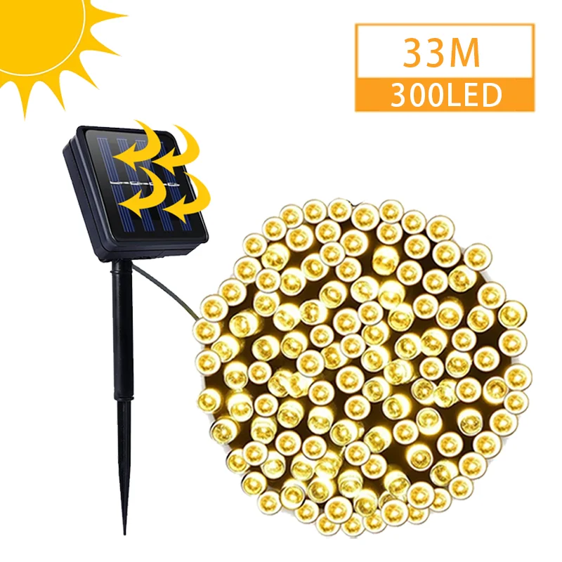 Outdoor Lighting String 33m 300 LED Solar Light for Garden Decoration Christmas Fairy Light Street Garland Home Solar Power Lamp