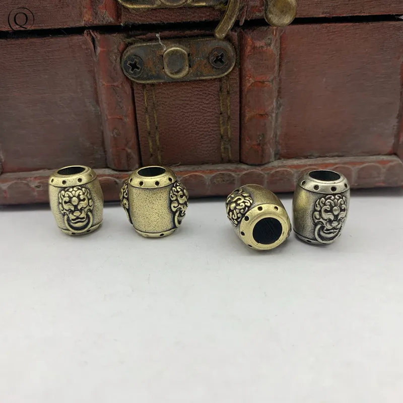 Brass Lion Face Head Knife Beads Pendants Car Keychains Retro Chinese Style Umbrella Rope Lanyard DIY Paracord Hangings