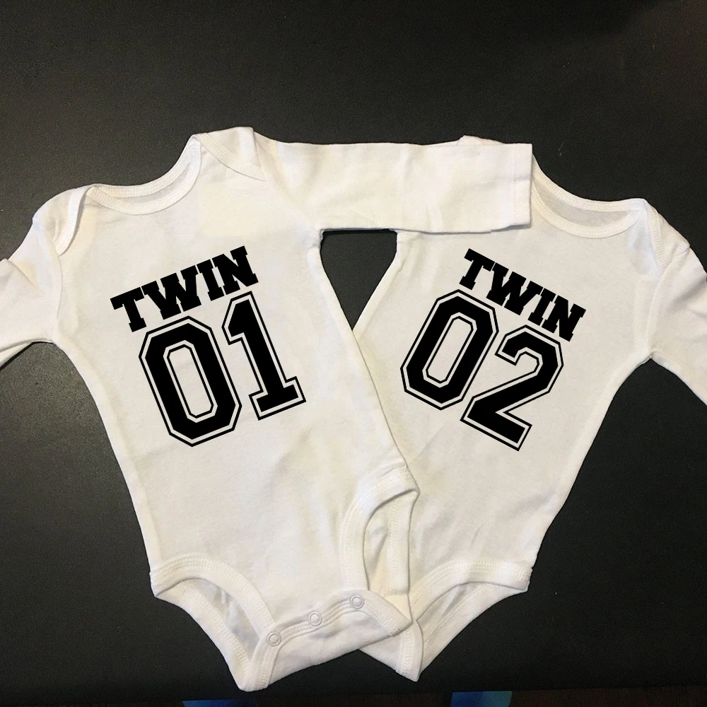 Twin Life Twins Baby Bodysuit Cotton Short Sleeve Boys Girls Jumpsuit Twin Unisex Rompers Wear Newborn Baby Shower Gifts