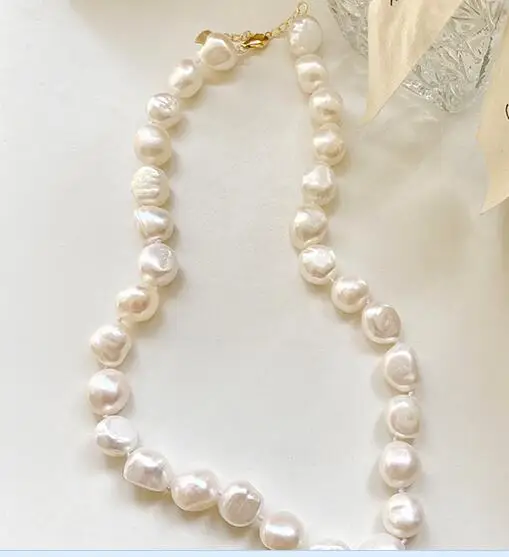 

13mm baroque pearl white real pearl choker necklace chain gold clasp natural Freshwater PEARL Women Jewelry 14'' 17'' 35cm 42cm