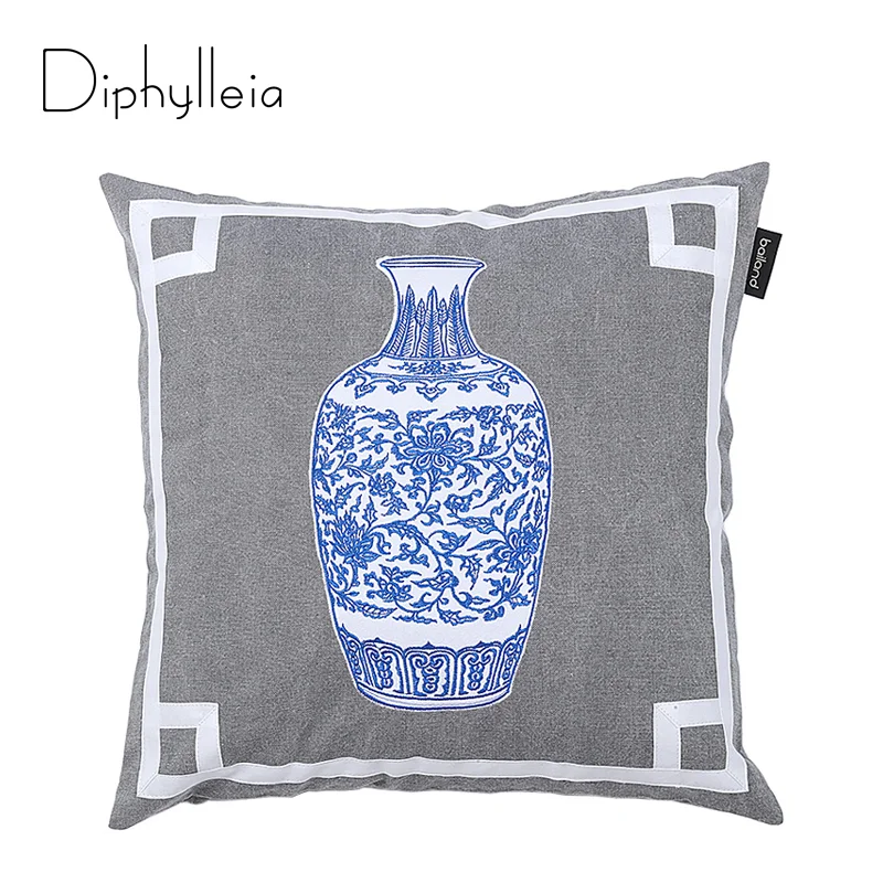 Diphylleia Blue White Porcelain Cotton Patch Embroidery Living Room Sofa Pillowcase Chinese Style Cushion Cover Hotel Decoration