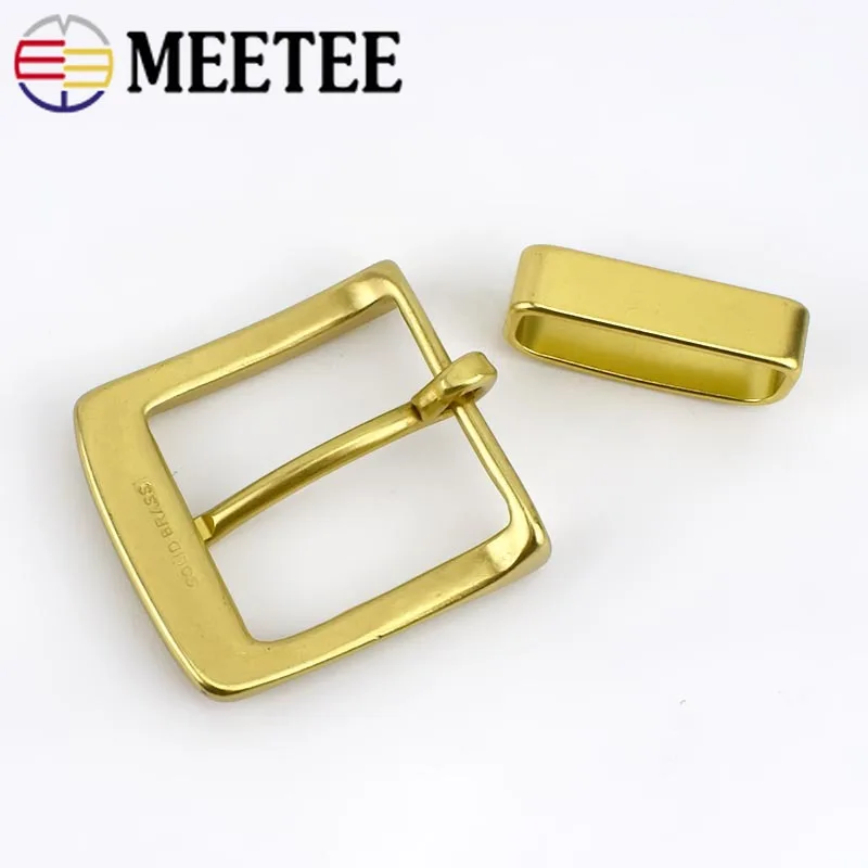 Meetee 40mm Solid Brass Belt Buckle Men Women Metal Pin Buckles Head For Belts 38-39mm DIY Leather Craft Jeans Accessories