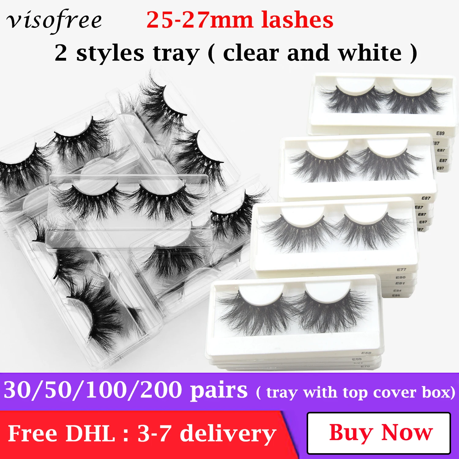 

Wholesale Mink Eyelashes 30/50/100Pairs Visofree 25MM Lashes 5D Mink Lashes Makeup Dramatic Long White Tray False Eyelashes Bulk