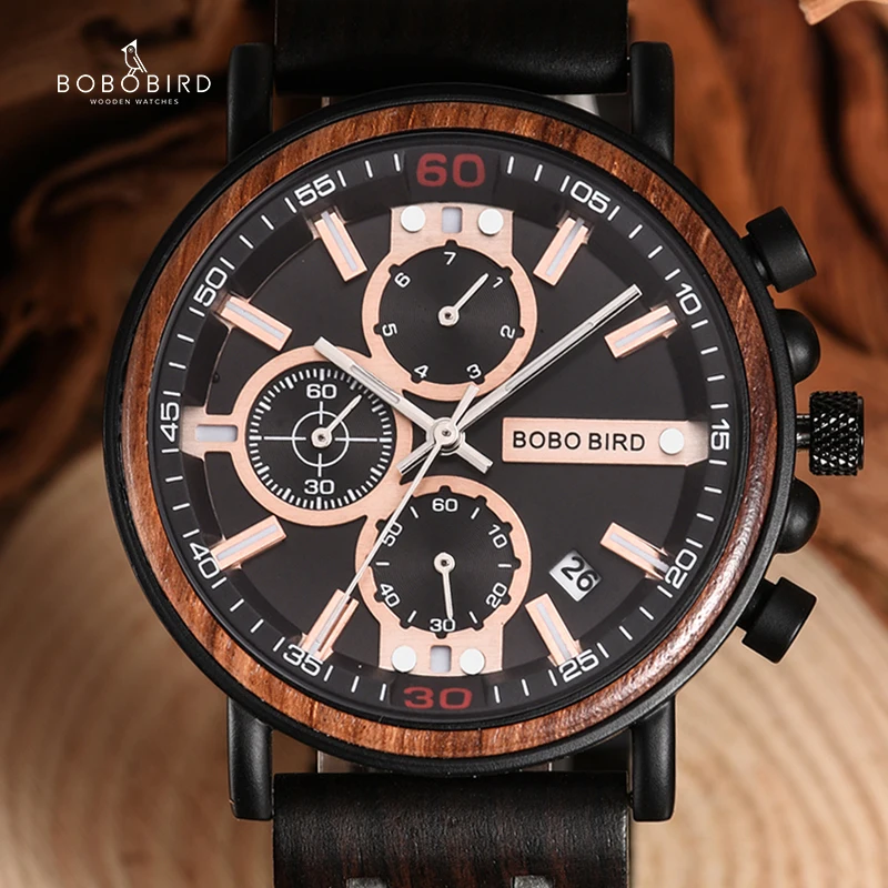 Relogio Masculino Horloge Mannen Bobo Vogel Hout Militaire Rvs Aanpassen Naam Chronograph Horloge Anniversary Gift