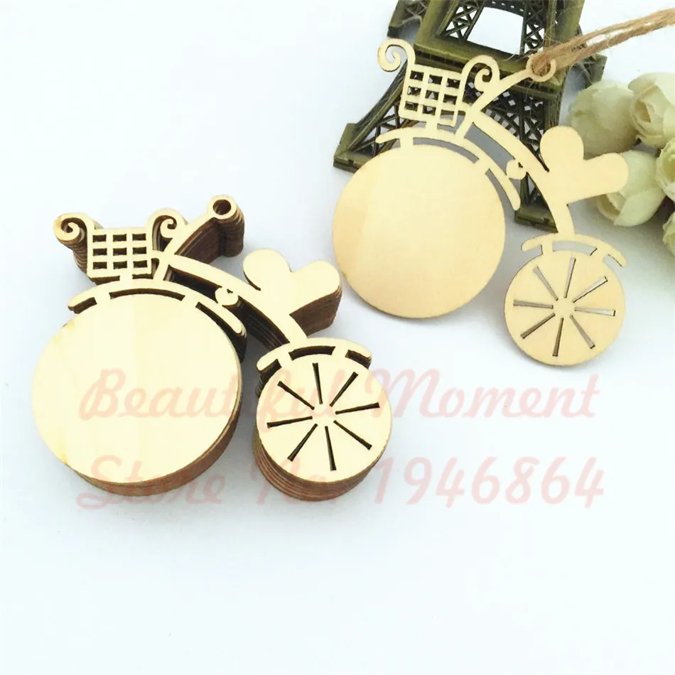 50pcs Natural Blank Wood Tags Perfect for Vintage Wedding Tables Place Names & Decoration Bicycle Design Keychains With Hole