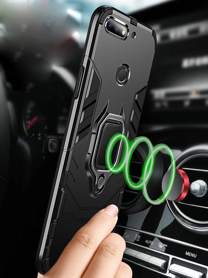 Y6 Prime 2018 Heavy Duty metalowy pierścień odporny na upadek etui na Huawei Y6 Prime 2018 ATU L11 L21 L22 LX1 LX3 L31 L42 coque Fundas
