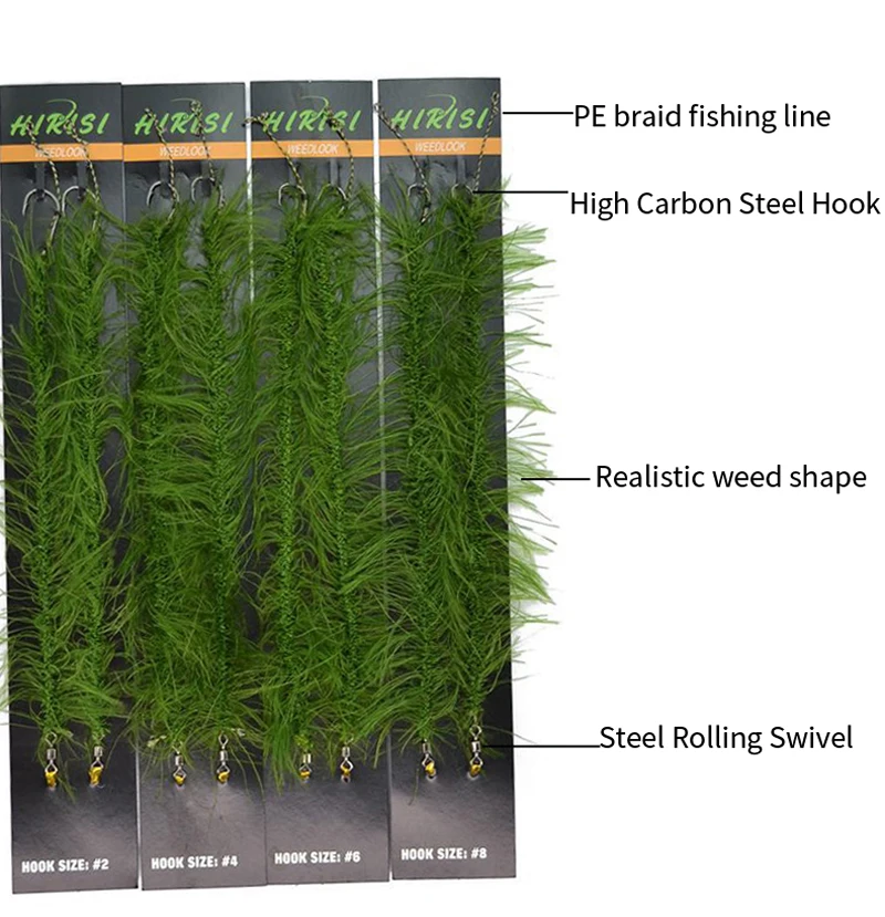 JIGEECARP 2Rigs/lot Artificial-Weed Carp Fishing Rigs Line Set Freshwater Fishing Tackle with Classic Carp Hook Size #2 #4 #6 #8