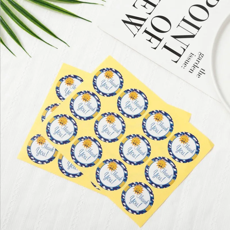 120pcs/pack Blue Side Sun Thank you Snack Sealing Round Sticker Blue cloud Paper Stickers bag sealing 38MM