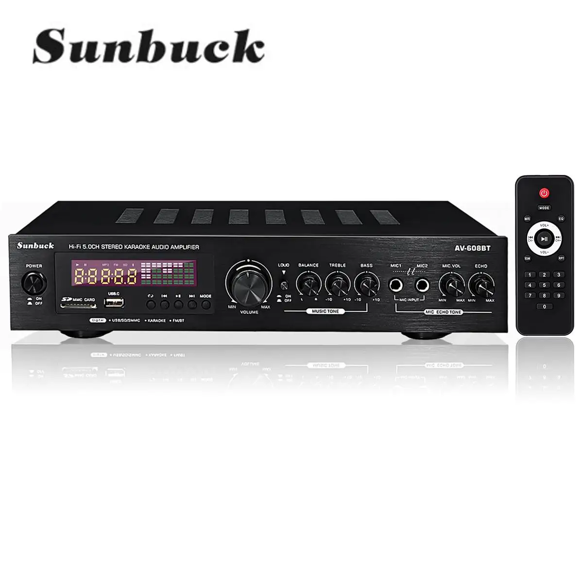 SUNBUCK 2000W 220V 110V Bluetooth5.0 Âm Thanh Bộ Khuếch Đại Công Suất Gia Đình Amplificador Âm Thanh Có Điều Khiển Từ Xa Hỗ Trợ FM USB