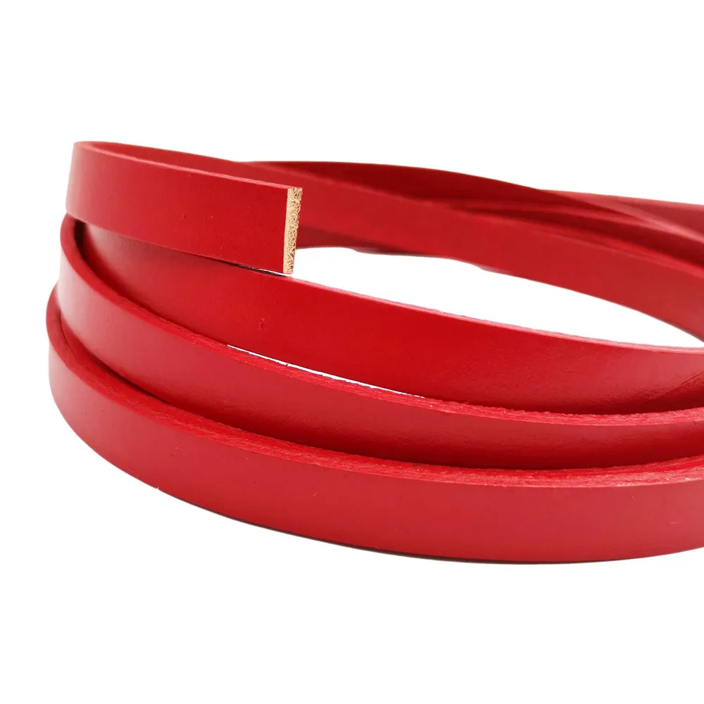 Aaazee 1 Yard 10mmx2mm Red Coated Genuine Cow Hide Leather Strip, 10mm Wide Flat Leather Band for Diy Bracelet Necklace Jewelry