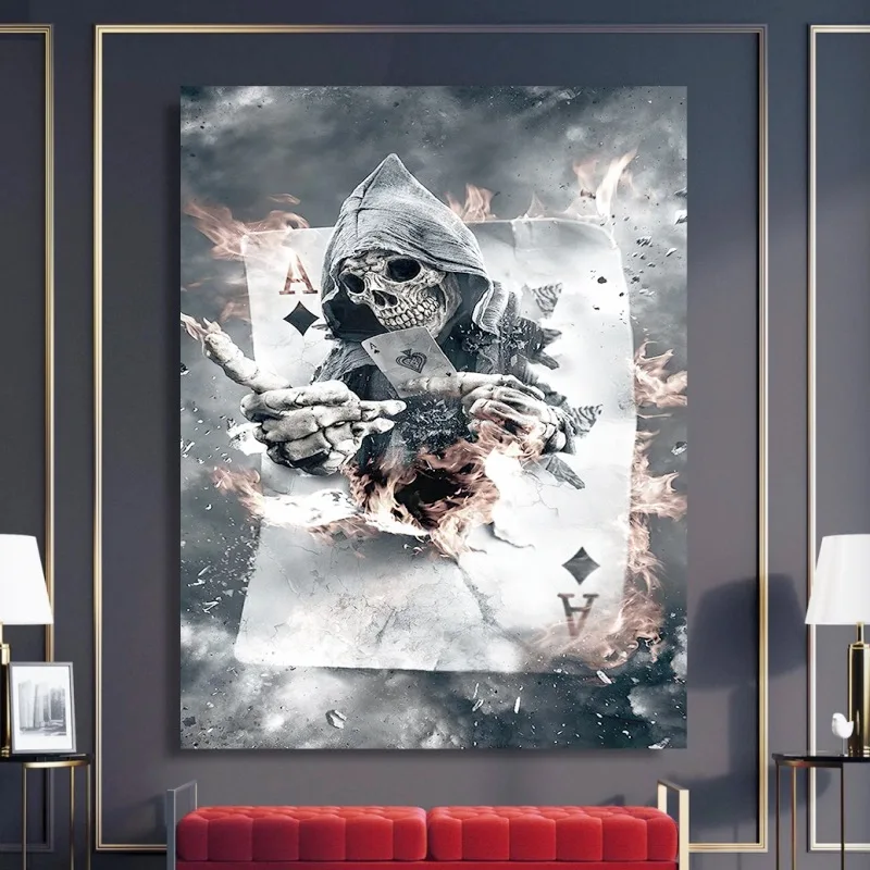 Wall Art Poster Painting Canvas Poker Skull Canvas Printmaking Decorative Poster Nordic Style Wall Picture Tableau Mural