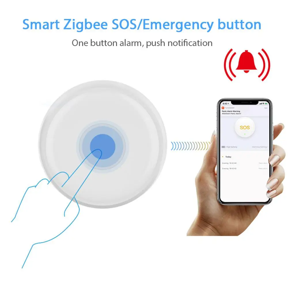 Mini Smart Home Zigbee Wireless SOS/Emergency Button Pager for Fall Alarm Patient Alert System Work with Tuya Zigbee Gateway Hub