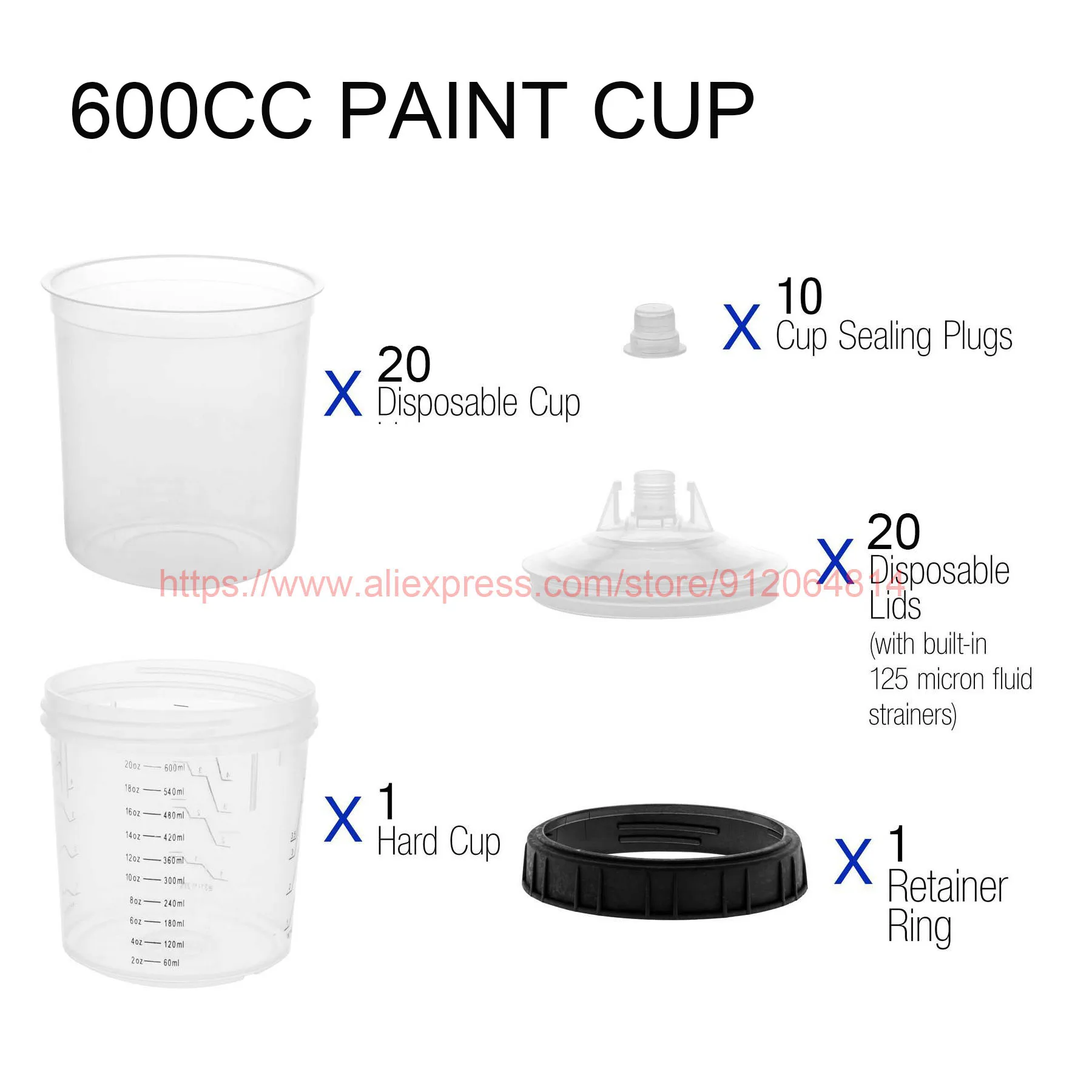 20pcs Paint Adapter Spray Gun Paint Mixing Cup Spray Gun Tank No Clea Tank 165/400/600ml Disposable Paint Cup Type H/O Quick Cup