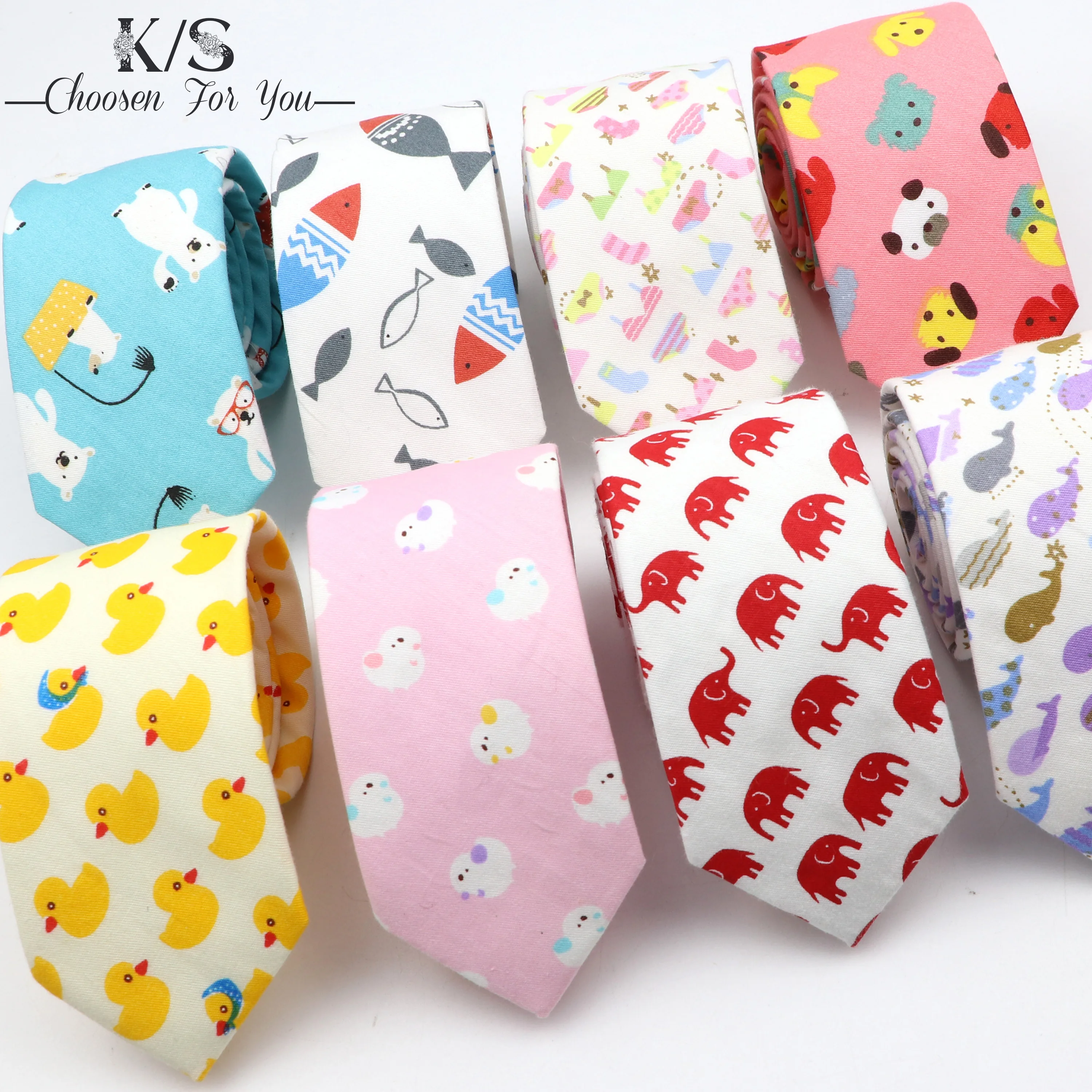 New Men's Cartoon Print Tie For Men Women Skinny Colourful Cotton Necktie Duck Bear Banana Fruits 6CM Narrow Funny Cravate Gift