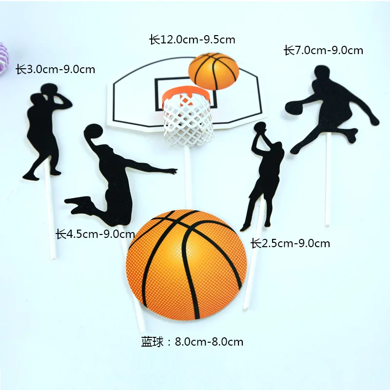 5 Stück Papier-Glitzer Basketball Tortendekoration Basketball-Spieler Kuchen-Dessert-Verzierung Kartenflaggen Deko Kuchenbacken DIY Party-Zubehör – Detail 2