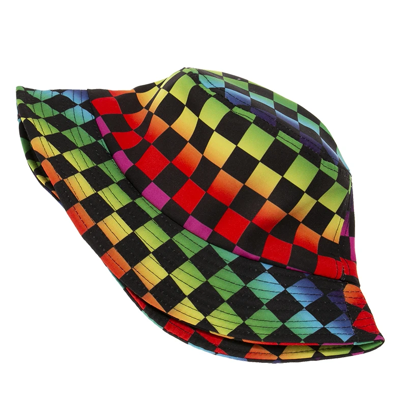 FOXMOTHER New Punk Bob Panama Casquette Gorras Caps Rainbow Multicolor Plaid Check Women Bucket Hat Men Hip Hop Gorro