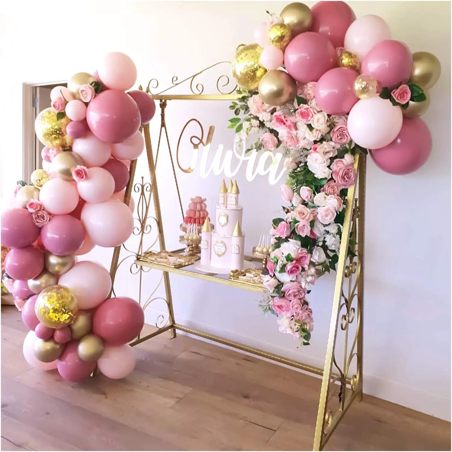 Pink Balloon Flower Garland Arch Kit Pink Gold Confetti Balloons for Parties Birthday Wedding Baby Shower Party Balloons Decor