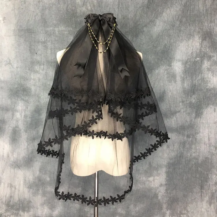 Lolita Head velo gotico stile Vintage Dark Princess Cosplay pizzo temperamento femminile accessori per spettacoli teatrali a due piani