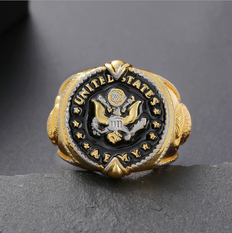 2024 Trend US Federal Army Badge This We\'ll Defend Two-Tone Men\'s Ring Cool Stuff Male Ring Gothic Accessories Mens Jewelry