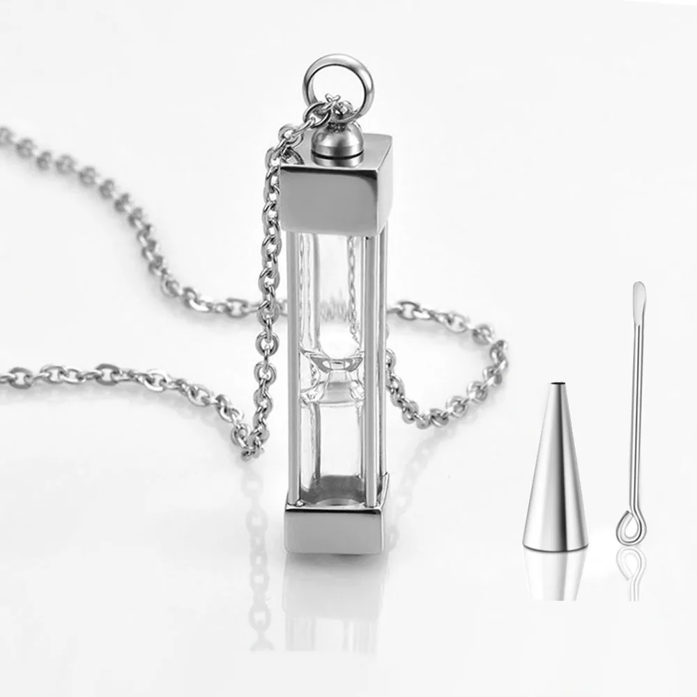 Eternal Hourglass Urns Necklace For Ashes Cremation Jewelry Keepsake Stainless Steel Memorial Pendant with Funnel