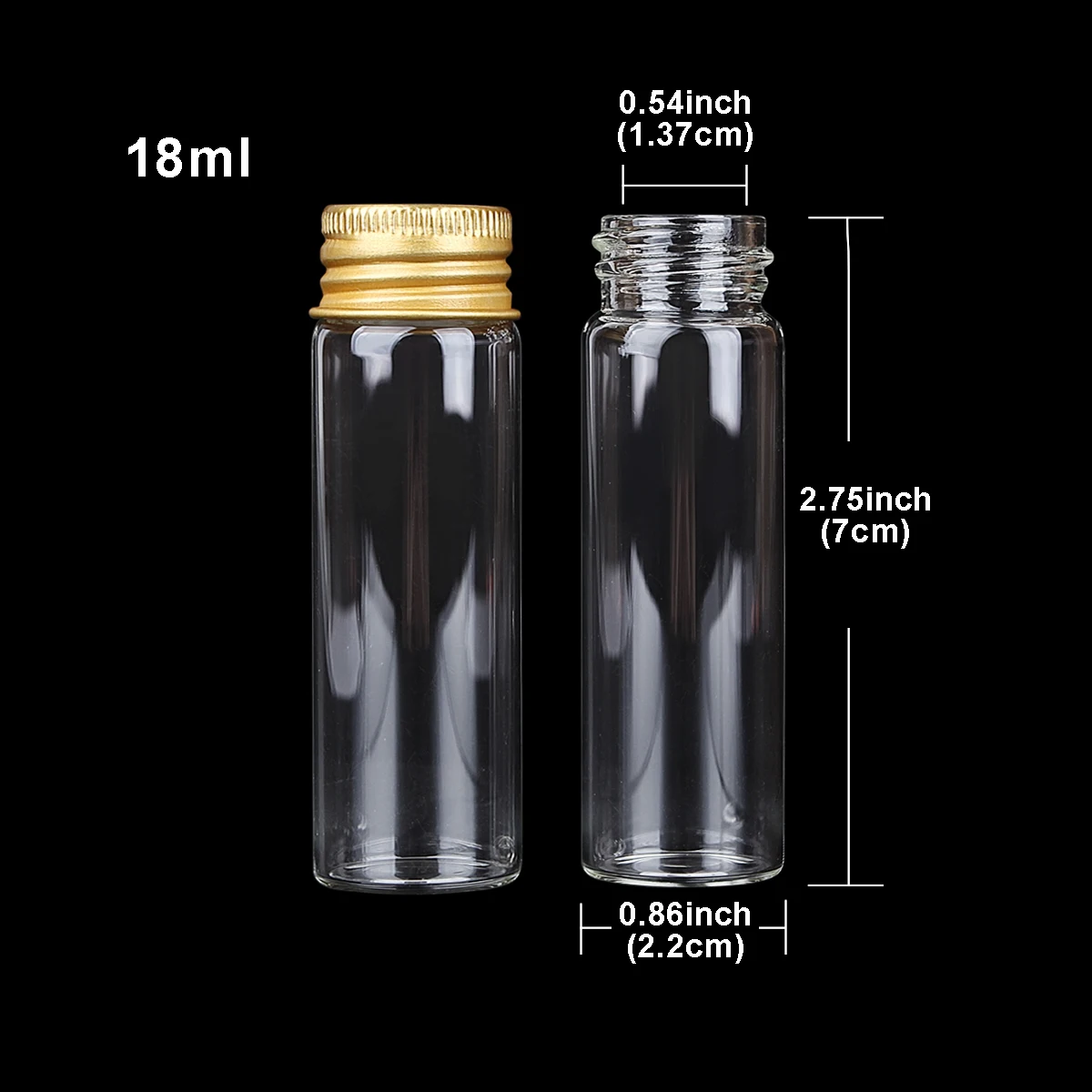 50 Pieces 18ml 22*70mm Small Glass Bottles Ink Perfume Bottles Jars Vials with Golden Aluminum Caps for Wedding Craft DIY Gift