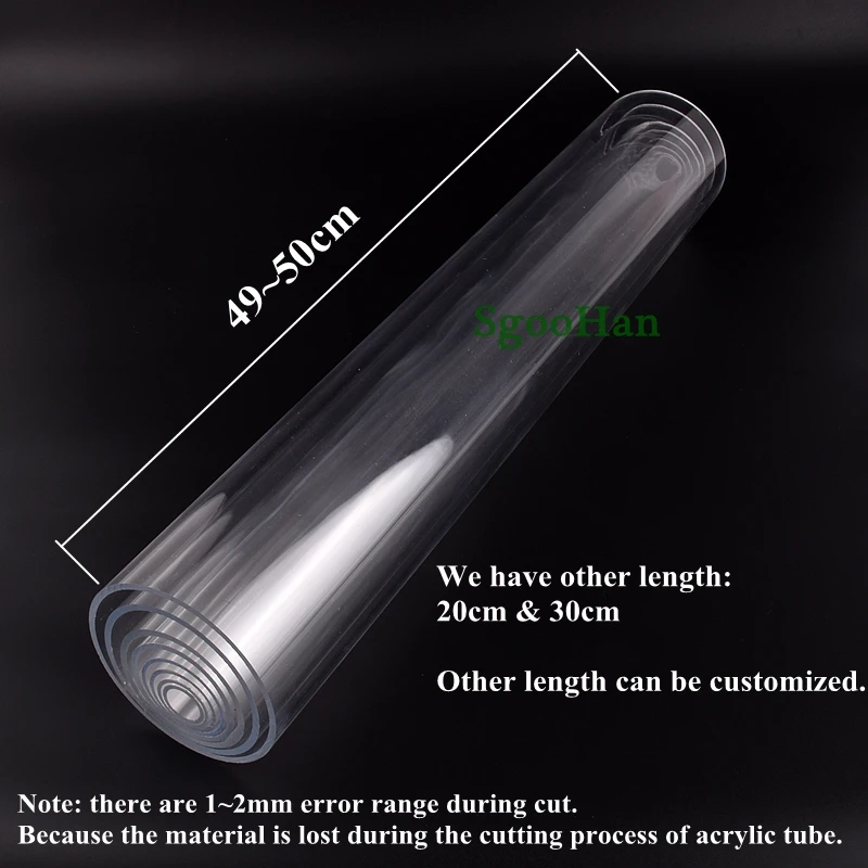 2pcs OD 16~110mm Transparent Acrylic Aquarium Fish Tank Pipe Plexiglass Water Supply Tube Home Garden DIY Watering Fittings 50CM