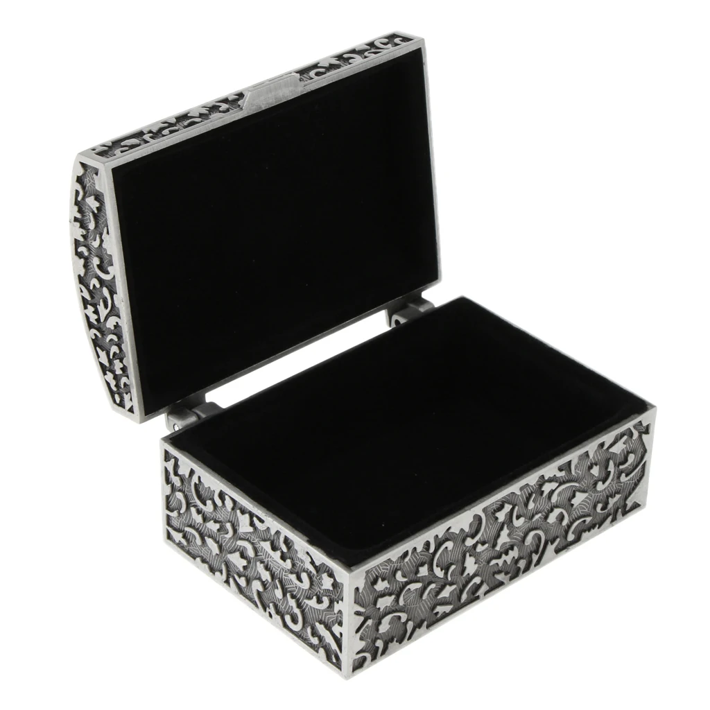 Vintage Antique Silver Metal Small Jewelry Storage Treasure Chest Box Case