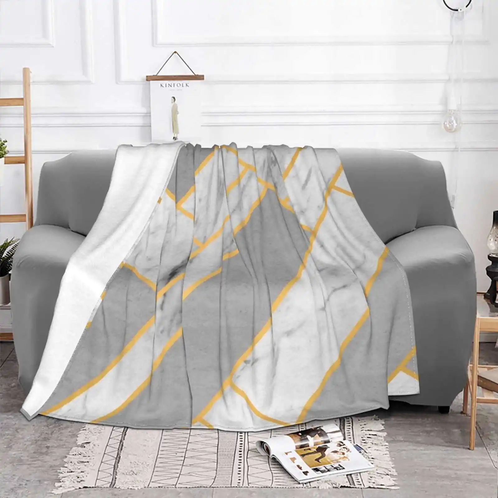 Marble Gold Stone Geometric Best Selling Room Household Flannel Blanket Grey Stone Blue Navy Gold Ele Tumblr Modern Graphic